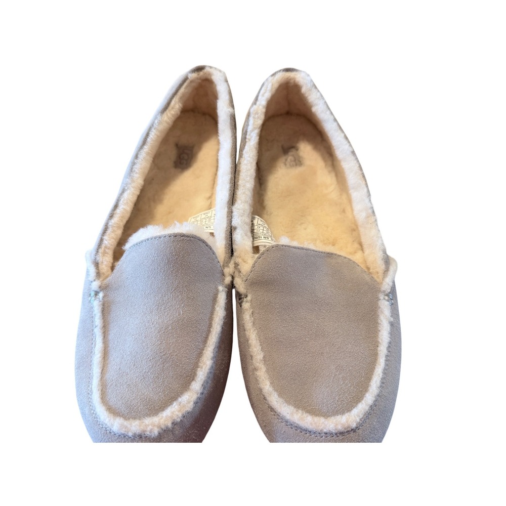 UGG Women's Gray Suede Sheepskin Lined Moccasin Slippers Comfort Shoes‎ Size 12 - Picture 13 of 16